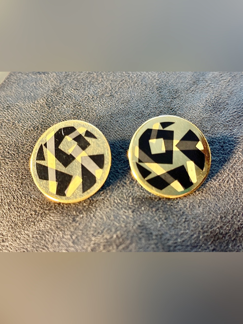 Vintage 1980s Signed Avon Abstract Modern Gold Tone Circle Clip On Earrings